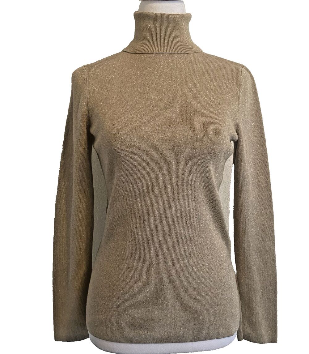 Chico's Gold Metallic Turtleneck Sweater Women’s S (0) Shimmer Long Sleeve Party